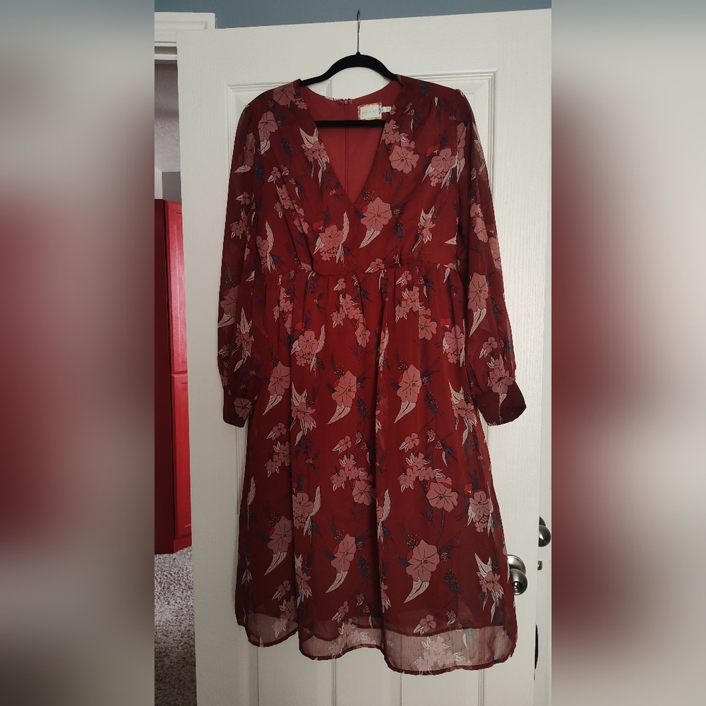 Anthropologie Floral Red Dress